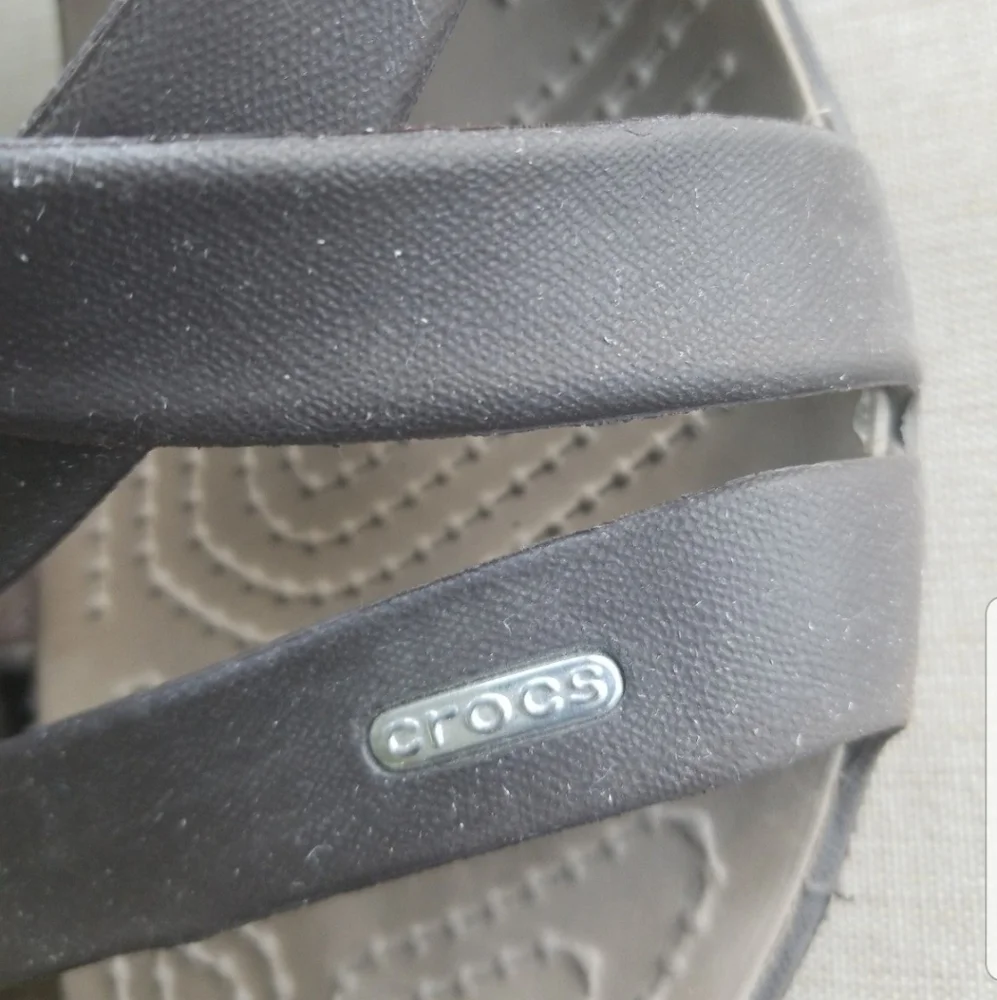 Crocs Sandals Heel Open Peep Casual Comfort Brown Cushion Slip On - Picture 4 of 7
